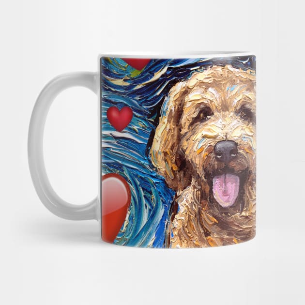 Goldendoodle Night with Hearts by sagittariusgallery
